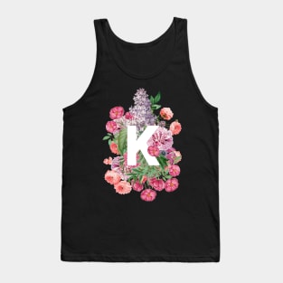 Romantic Letter K with Vintage Flowers Tank Top